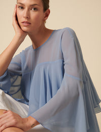 Blue Organza Frill Blouse