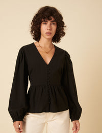 Black Balloon Sleeve Ria Blouse