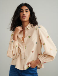 Peach Floral Embroidered Shirt