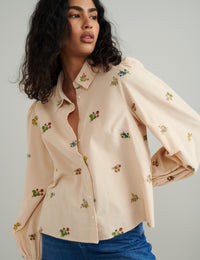 Peach Floral Embroidered Shirt