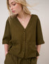 Green Linen-Blend Short Sleeve Shirt