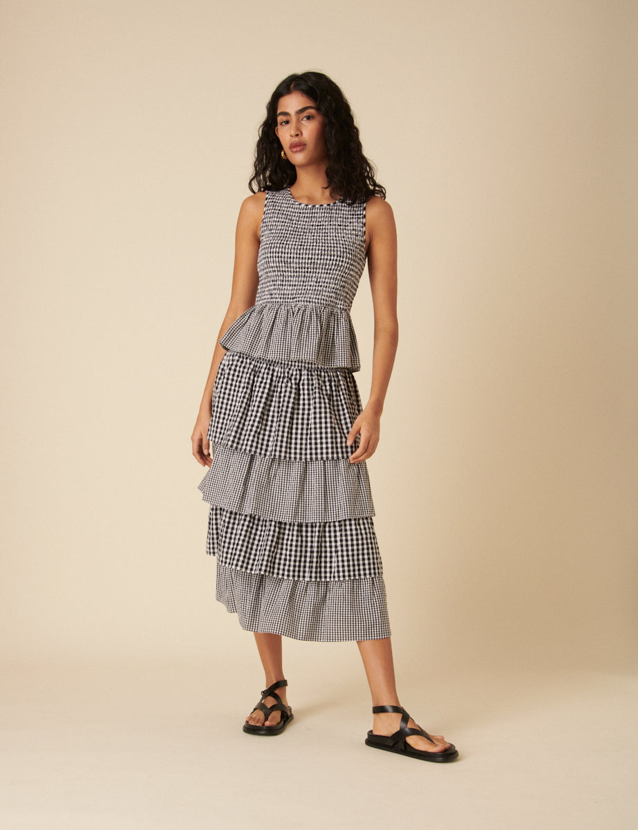 Black Gingham Peplum Top