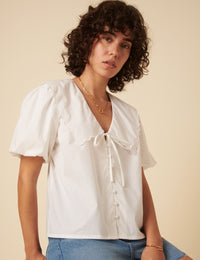 White Short Sleeve Birdie Blouse