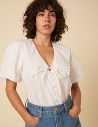White Short Sleeve Birdie Blouse