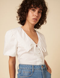 White Short Sleeve Birdie Blouse