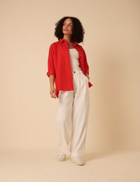 Red Relaxed Boyfriend Shirt