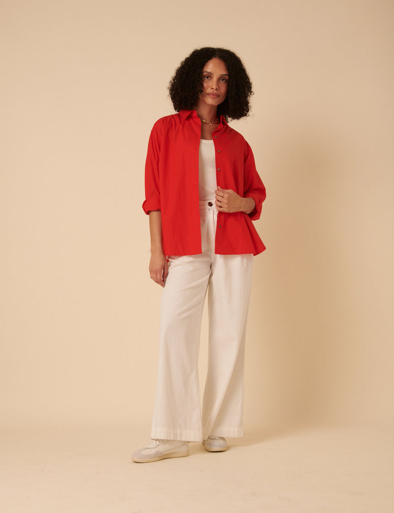 Red Relaxed Boyfriend Shirt