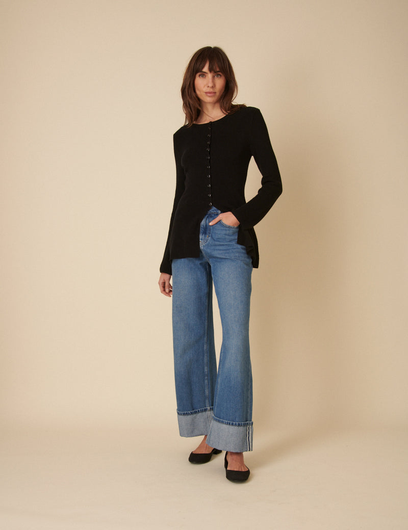 Black Ribbed Longline Cardigan