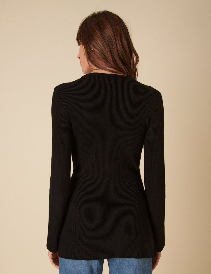 Black Ribbed Longline Cardigan