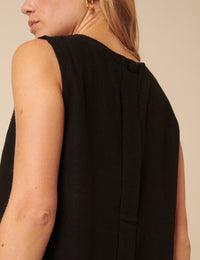 Black Linen-blend Swing Top