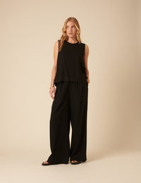 Black Linen-blend Swing Top