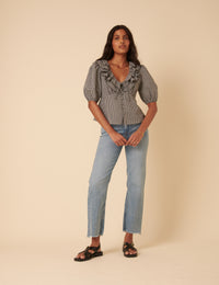 Black Gingham Frill Top