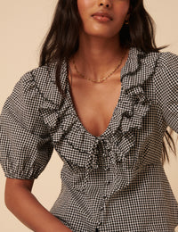 Black Gingham Frill Top