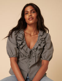 Black Gingham Frill Top
