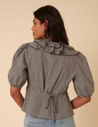 Black Gingham Frill Top