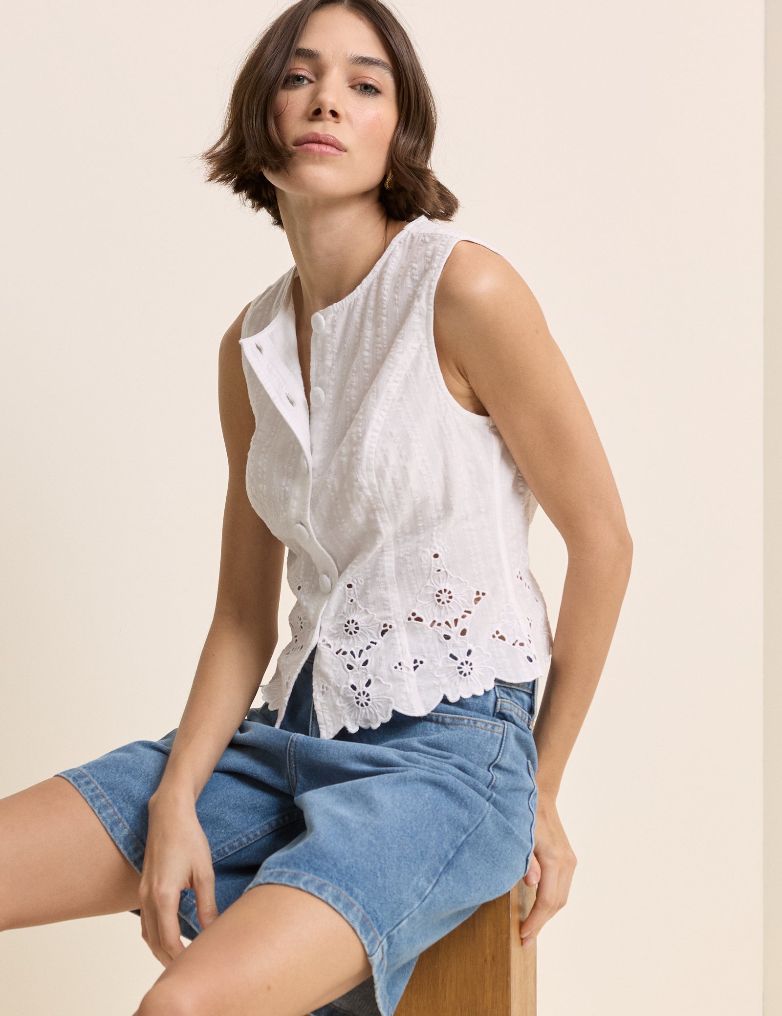 White Broderie Anglaise Top