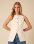 Cream Linen-Blend Longline Waistcoat