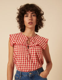 Red Gingham Sleeveless Bridy Blouse