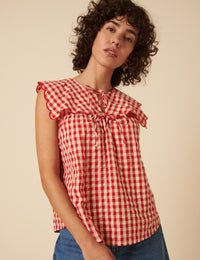 Red Gingham Sleeveless Bridy Blouse