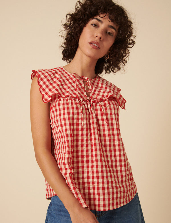 Red Gingham Sleeveless Bridy Blouse