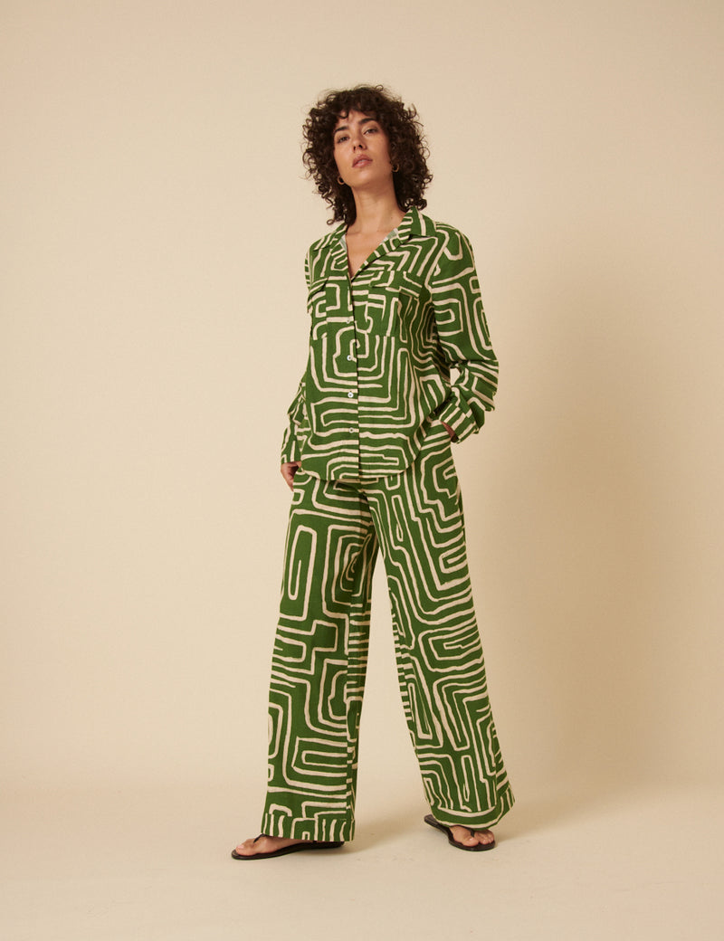 Green Abstract Print Misha Trousers