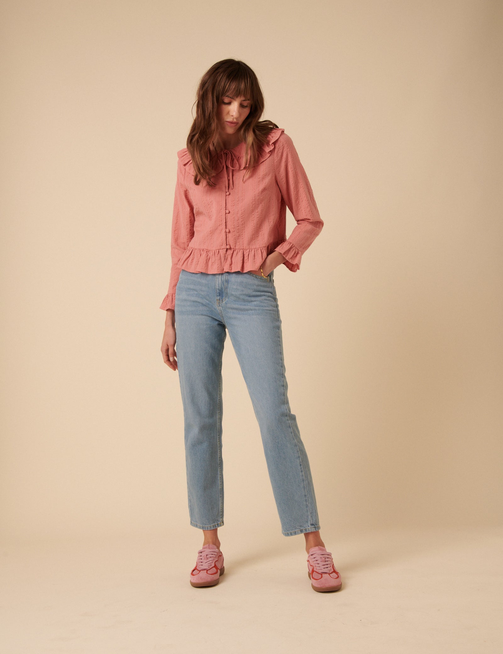 Pink Ruffle Collared Blouse