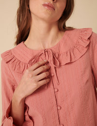 Pink Ruffle Collared Blouse