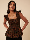 Black Ditsy Floral Shirred Top