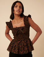 Black Ditsy Floral Shirred Top