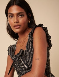 Black And White Pinstripe Shirred Top