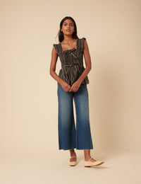 Black And White Pinstripe Shirred Top