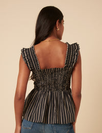 Black And White Pinstripe Shirred Top