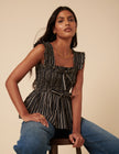 Black And White Pinstripe Shirred Top