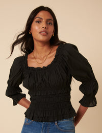 Black Shirred Top