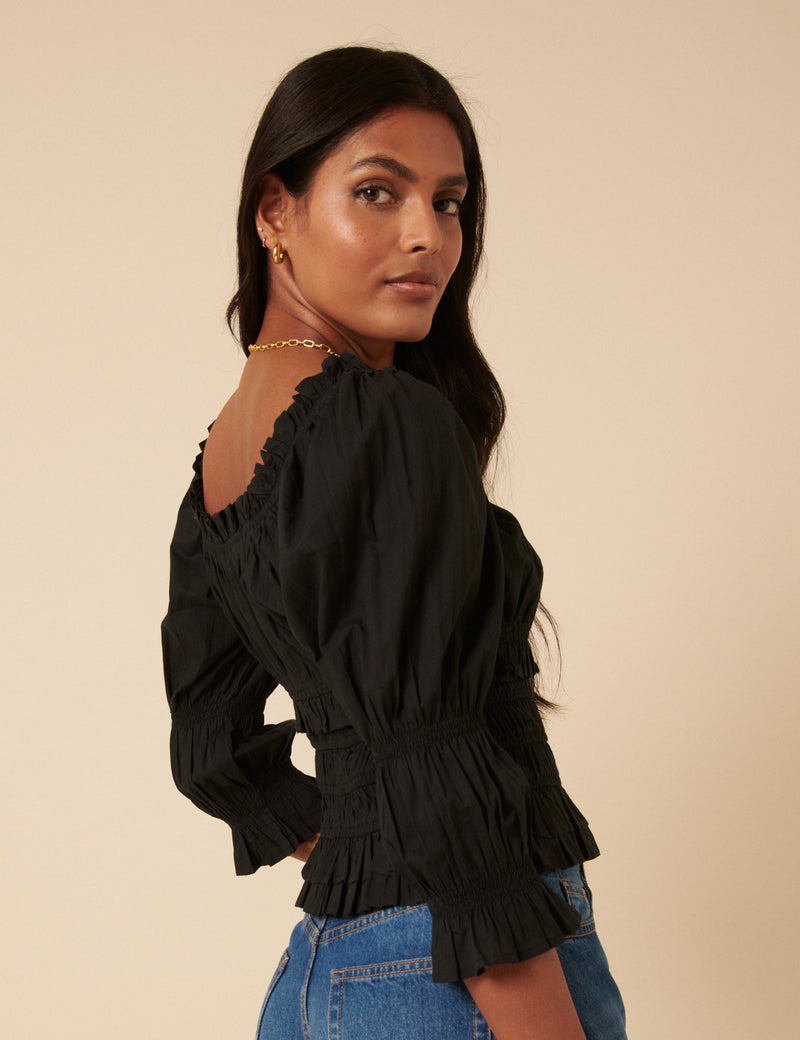Black Shirred Top