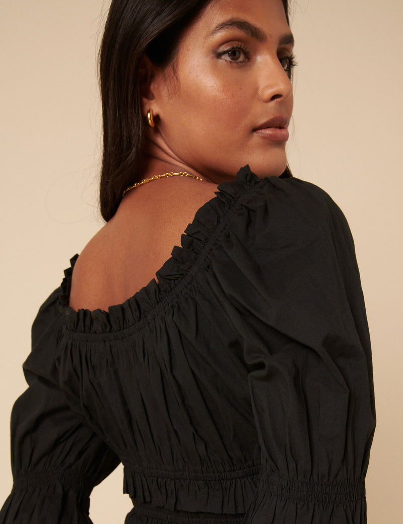 Black Shirred Top