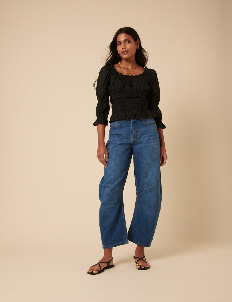 Black Shirred Top