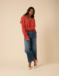 Poppy Delevingne Red Floral India Blouse