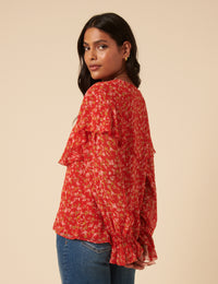Poppy Delevingne Red Floral India Blouse