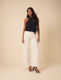 Poppy Delevingne Navy Tie Neck Alexa Bodysuit Top