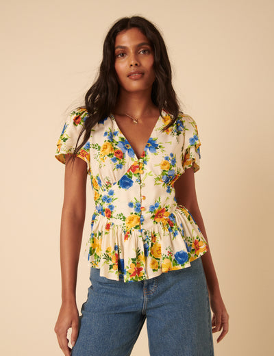 White Floral Peplum Top