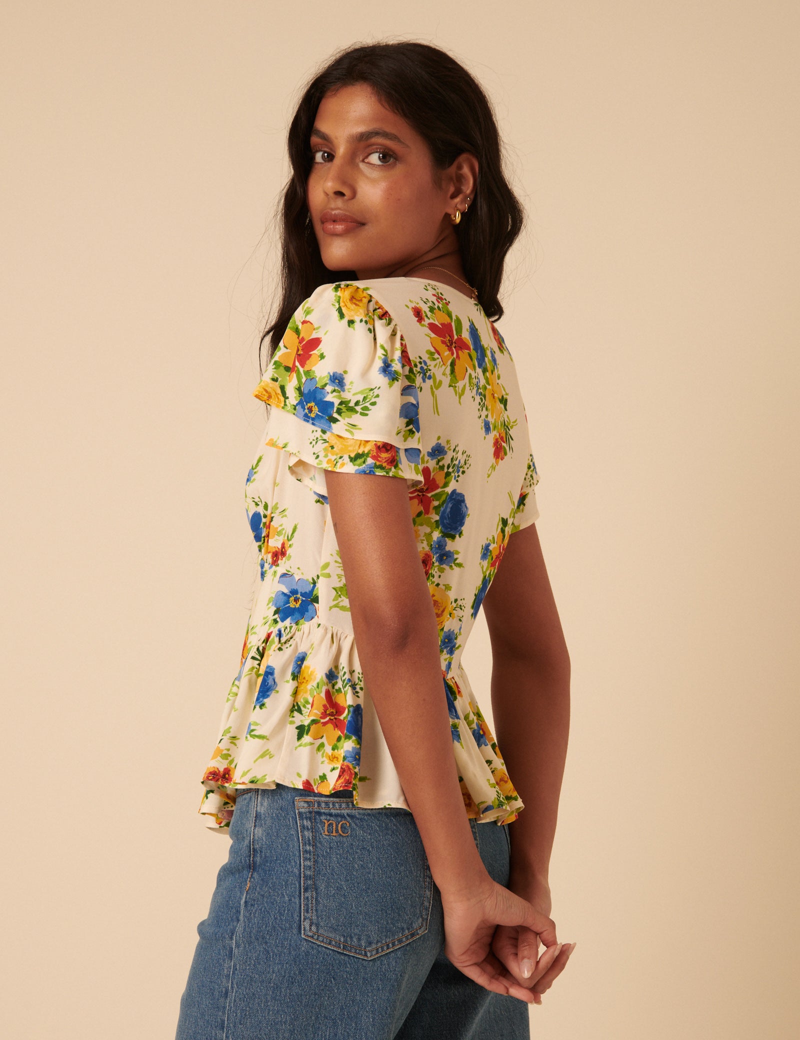 White Floral Peplum Top