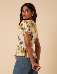 White Floral Peplum Top