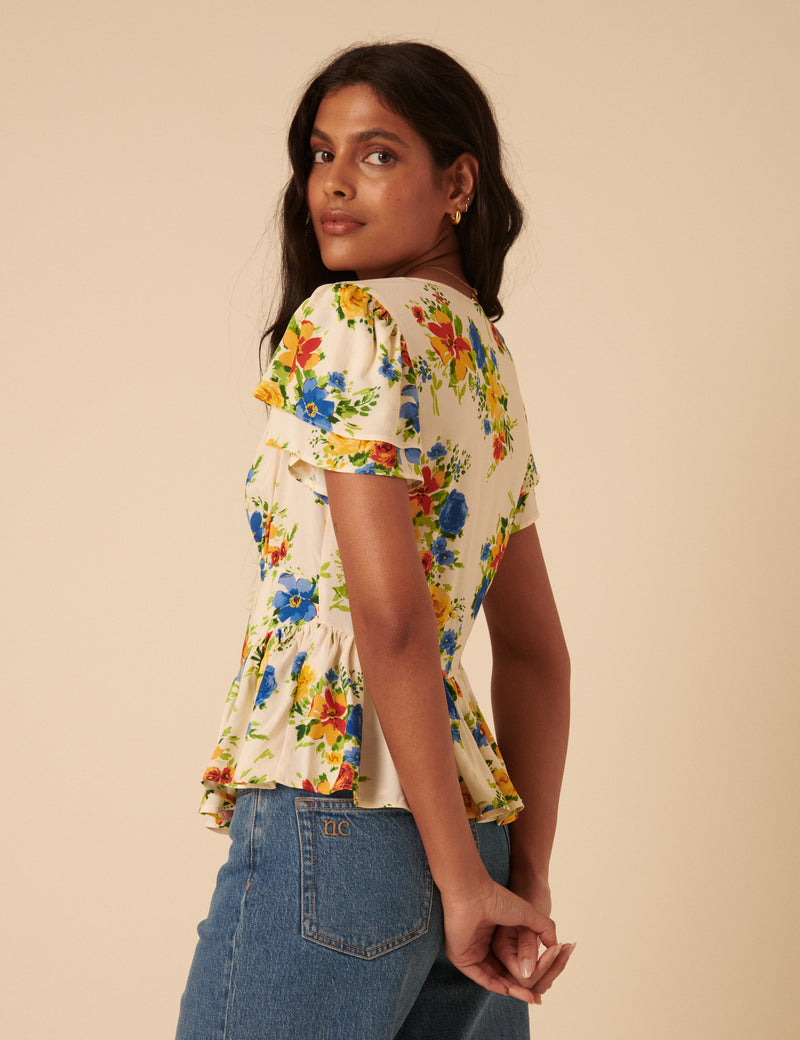 White Floral Peplum Top