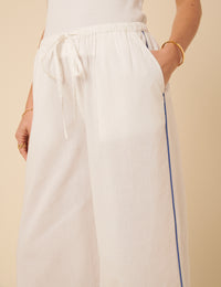 White Side Stripe Wide Leg Trousers
