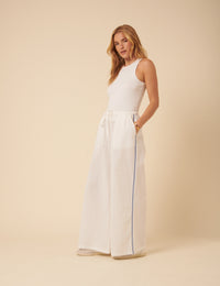White Side Stripe Wide Leg Trousers