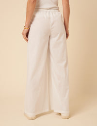 White Side Stripe Wide Leg Trousers