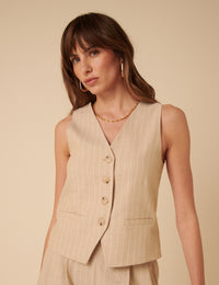 Cream Pinstripe Tailored Waistcoat