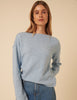 Blue Slash Neck Knitted Jumper