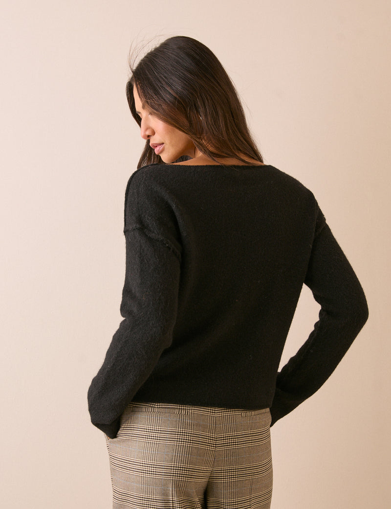 Black Boat Neck Knitted Jumper